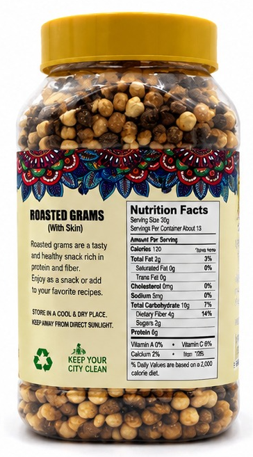 Roasted Chana with Skin, 400g Jar