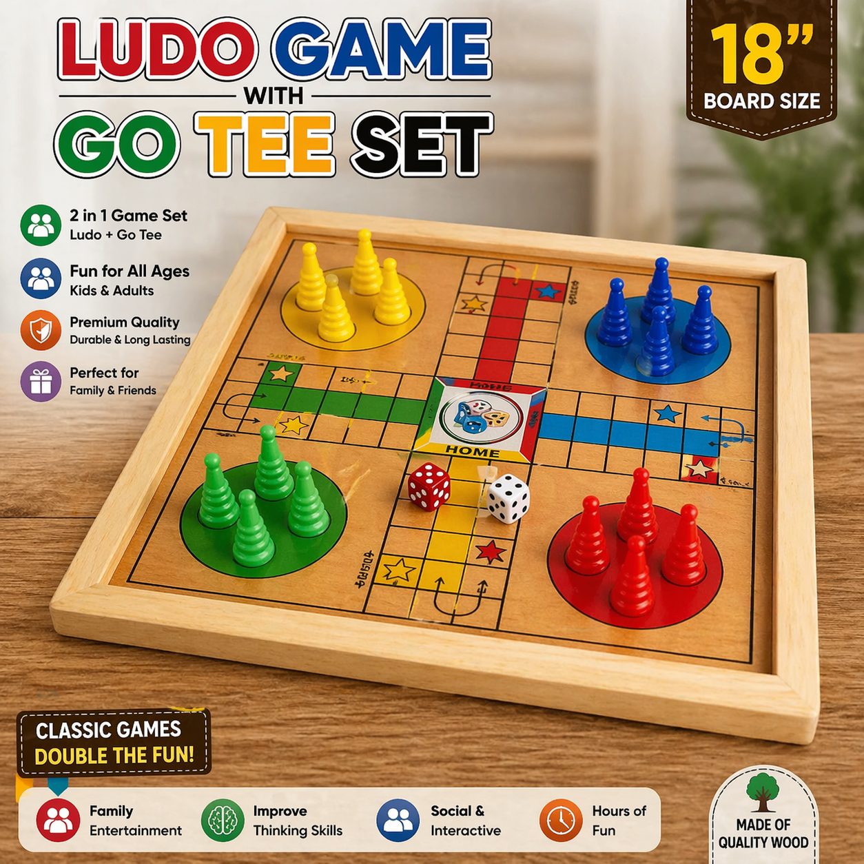 Ludo Game with Go Tee Set, 18"