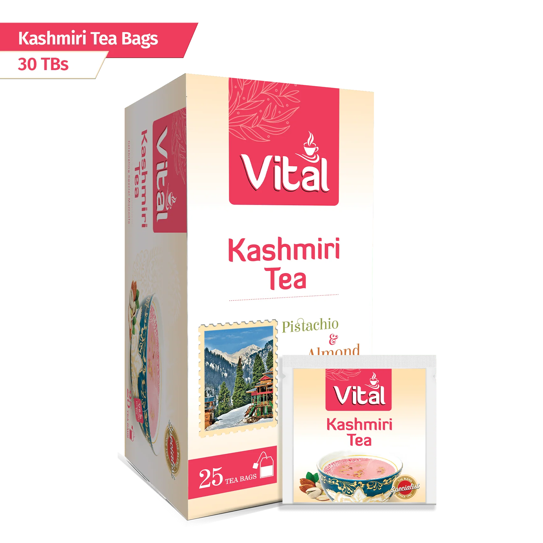 Vital - Kashmiri Tea Pista + Almonds, 25 Tea Bags